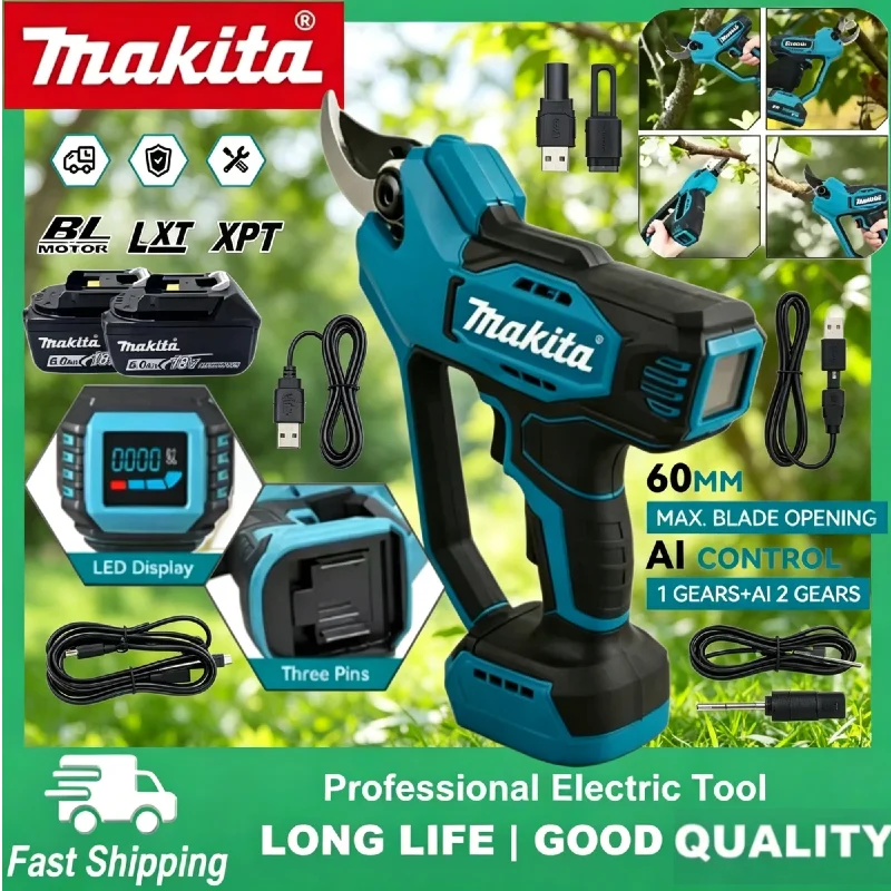 Makita 18V Battery Compatible Makita Brushless Electric Pruning Shears Cordless High Power Garden Branch Cutter Tool