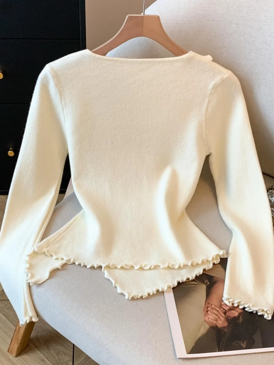 Prendas de punto asimétricas largas ajustadas para mujer, prenda de capa Base coreana para ir al trabajo, longitud Regular, modelo ort