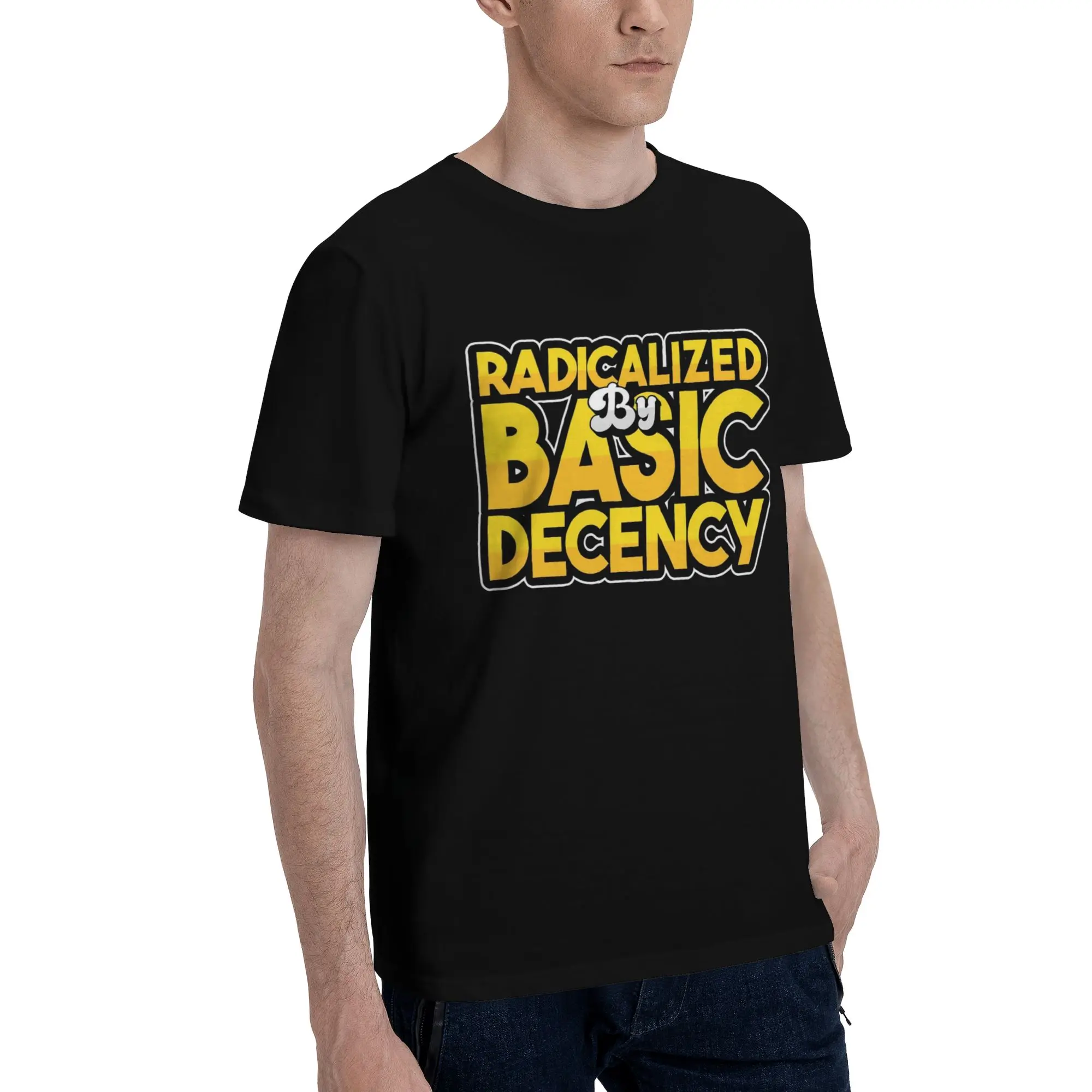 1 Piece Yellow Funny 100% Cotton T-Shirt Radicalized By Basic Decency Tops Tees For Men