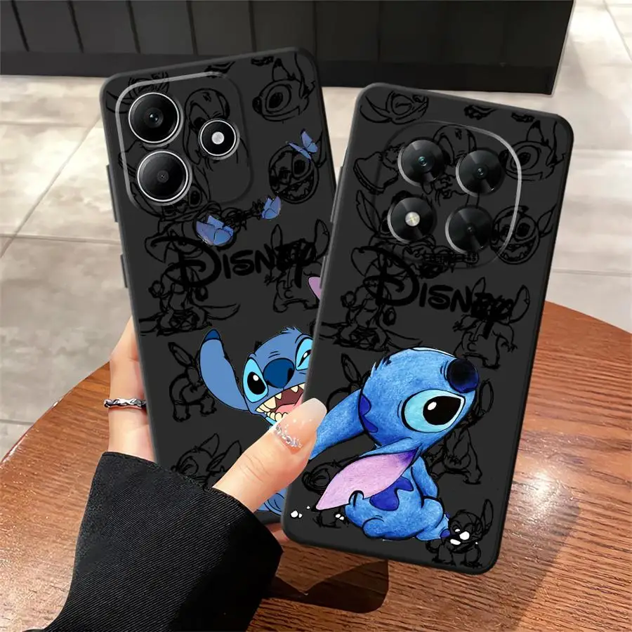 Case for Xiaomi Redmi Note 7 8 12s 13 14 Pro Plus 10S 9 10 11 12 Pro 11s 9S Black Soft Phone Cover Disney Cute Stitch