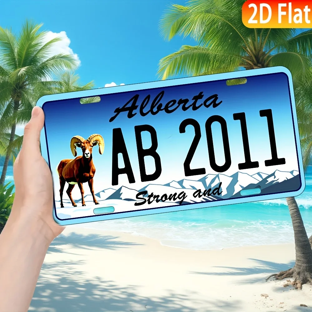 لافتة لوحة ترخيص فنية جدارية معدنية من ألبرتا - لوحة زخرفية من الألومنيوم مع تصميم جبل وأغنام كبيرة، مثالية للمنزل، #6