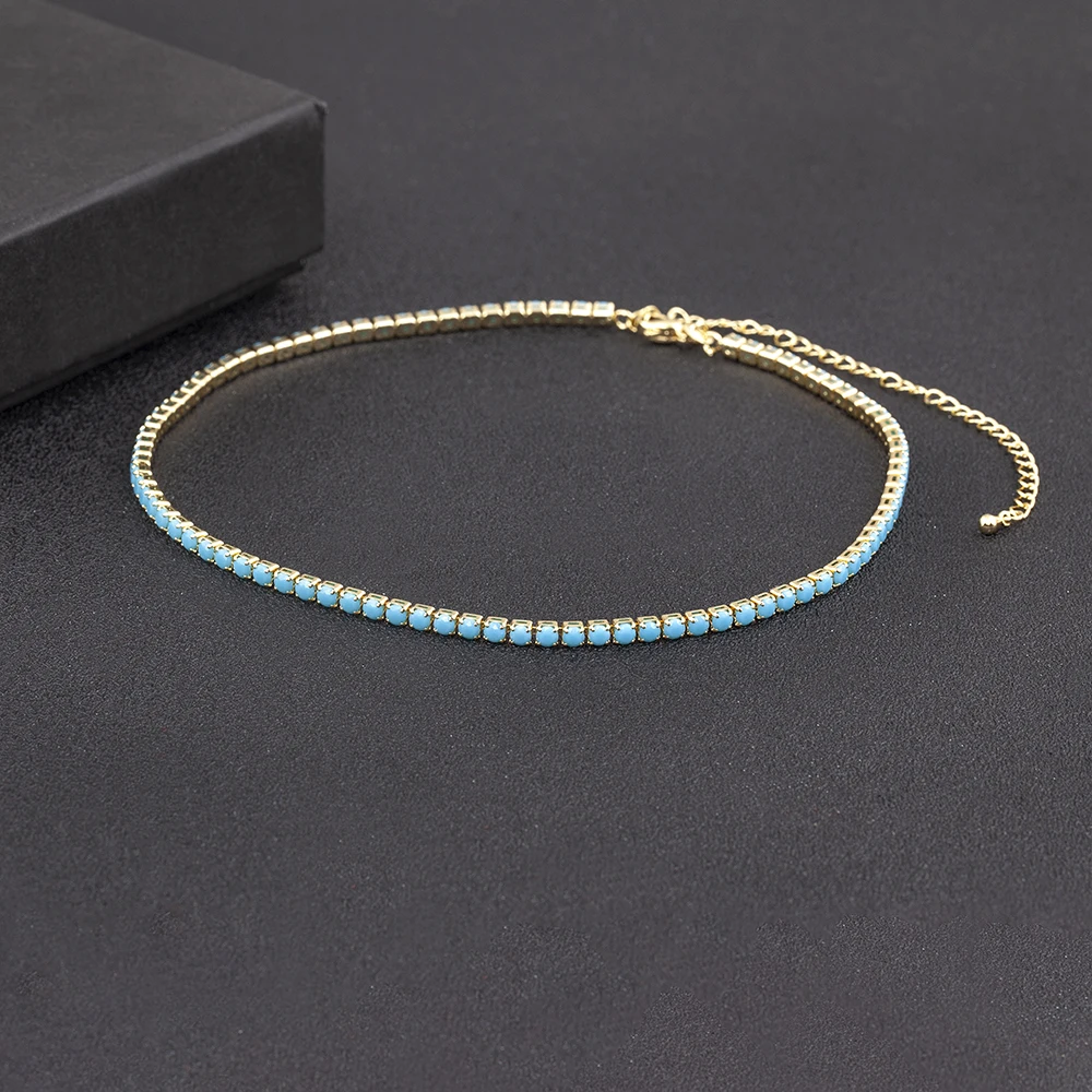 Nidin Fashion Luxury Tennis Chain Women Adjustable Link Necklace Crystal Zircon 7 Colors Choker Gothic Jewelry Gift Gold Plated