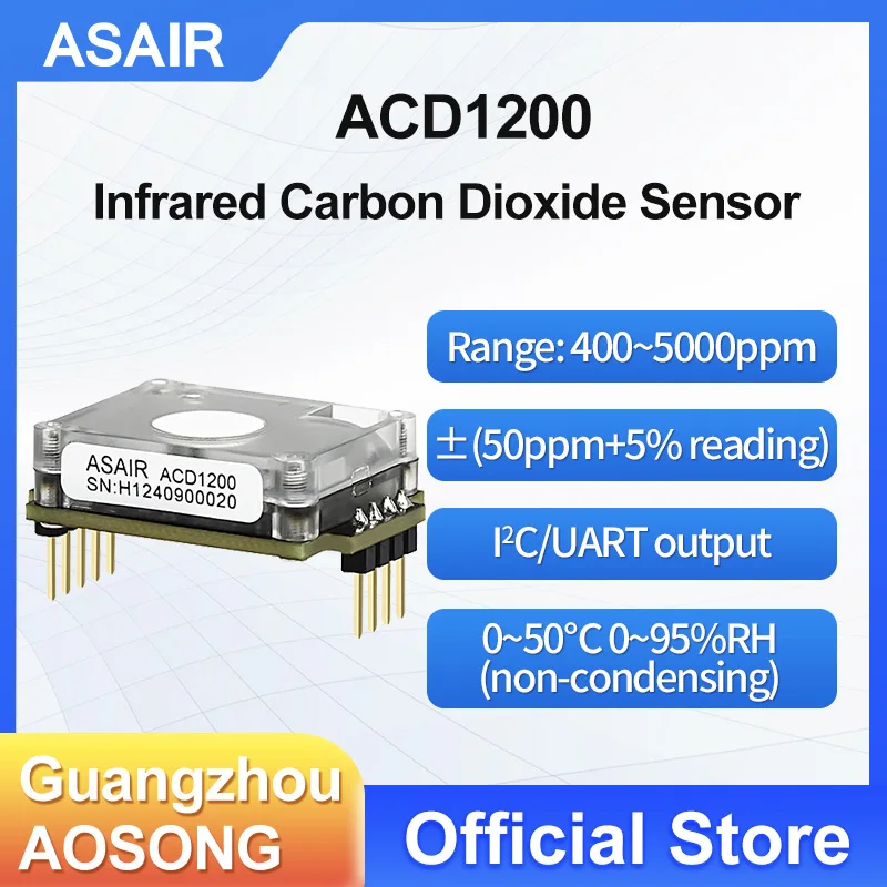 ASAIR CO2 Infrared Sensor Module High Precision CO2 Concentration Detection NDIR Principle ACD1200