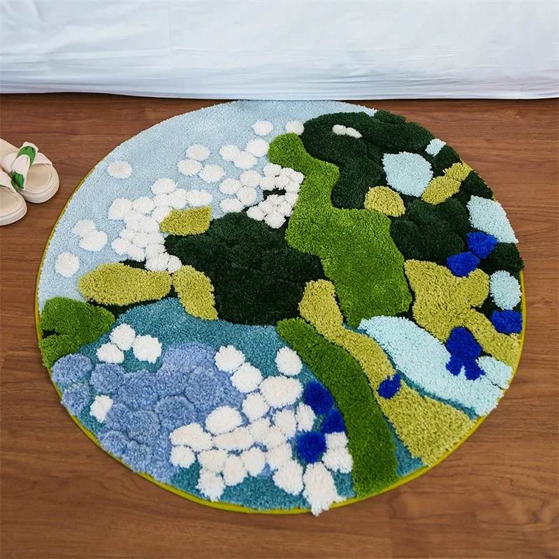 Lawn Moss Tufting Rug Round Carpet for Living Room Bedroom Green Bedside Area Rugs Foot Pad Anit-slip Floor Mat Home Decoration