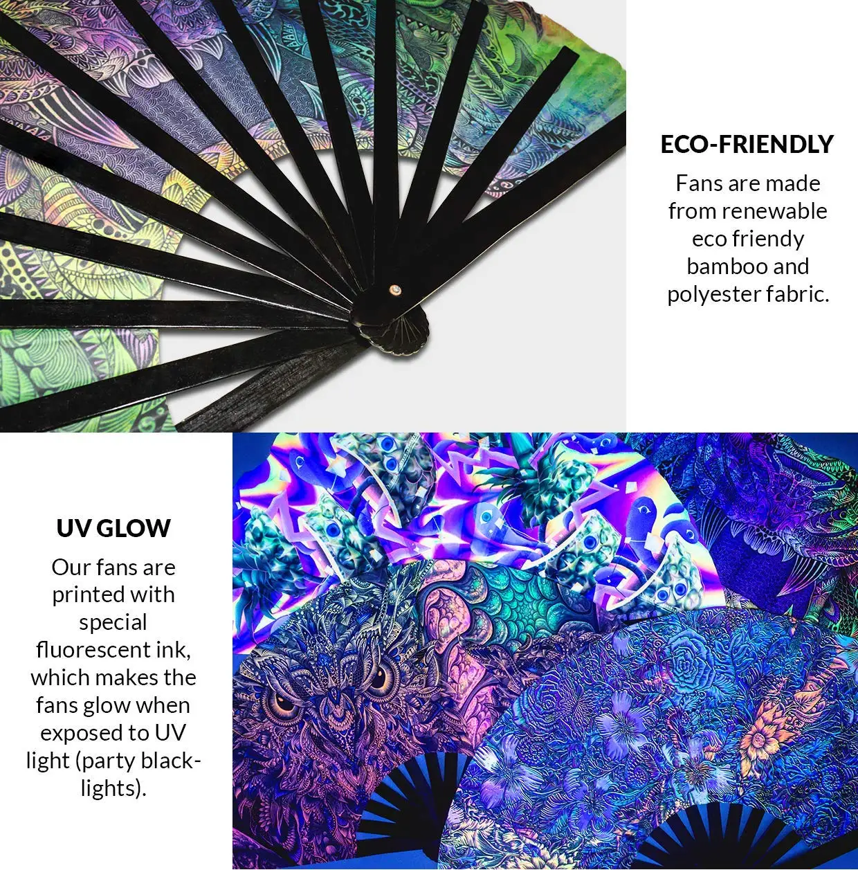 Custom UV Glow Folding Fan Personalized Handheld Folding Fans with Bamboo Frames Vintage Style for Dancing Cosplay Wedding Party