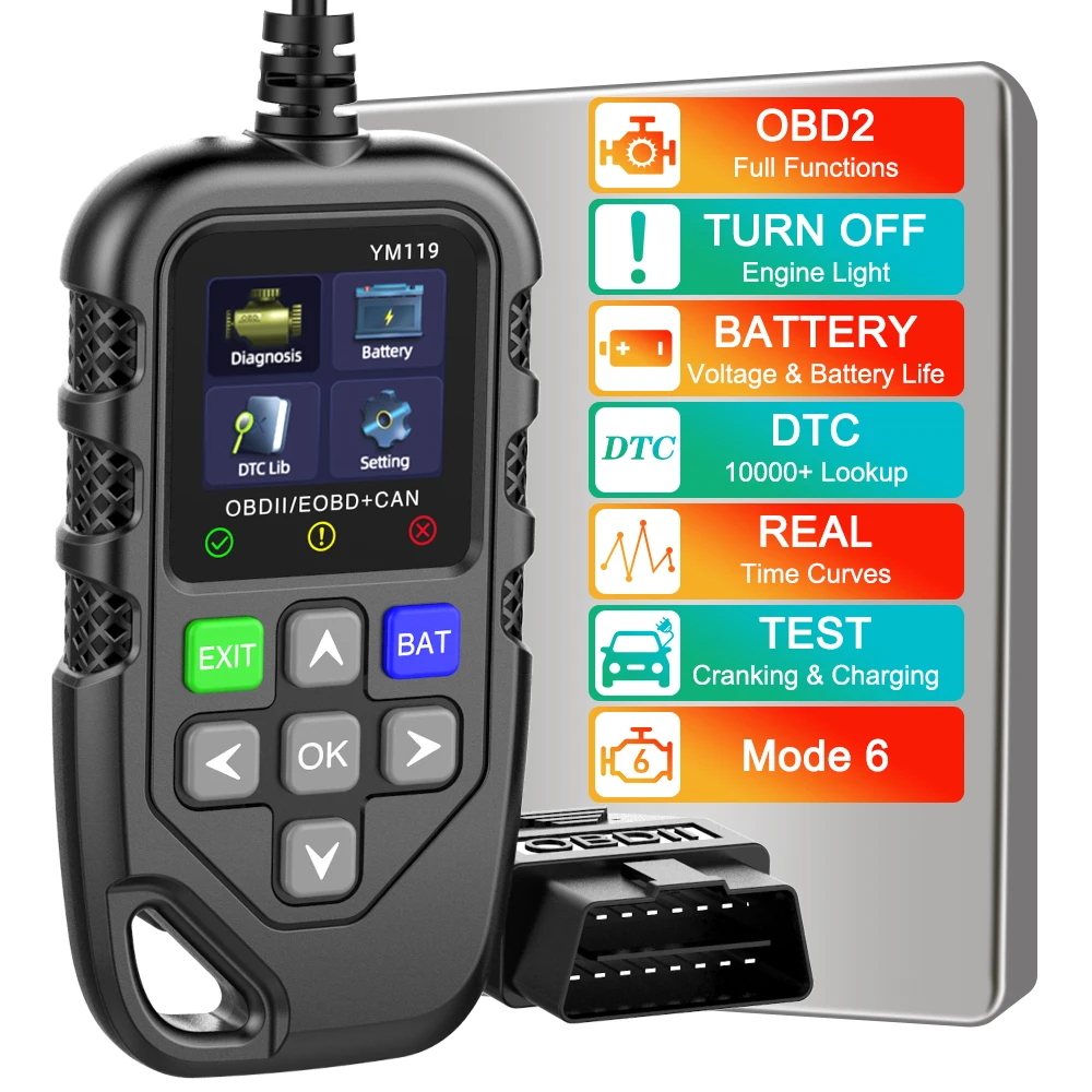 

Работа для всех автомобилей OBD2 считыватель кодов для чтения информации о транспортном средстве автомобильный диагностический инструмент OBDII сканер многоязычный YM119