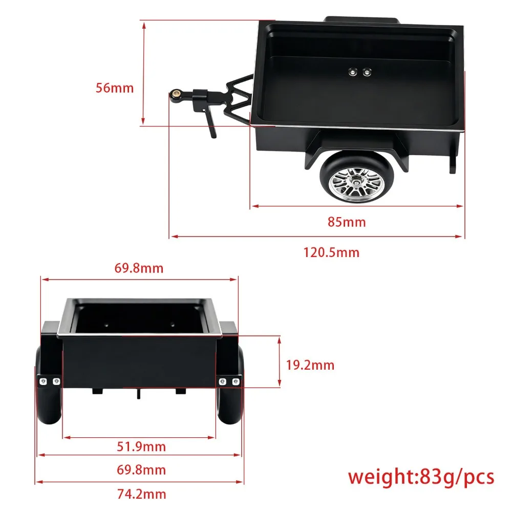 PYFORE Simulation Mini Trailer Aluminum Alloy Trailer for 1/30 Axial SCX30 AX30 C8842 RC Road Crawler Car