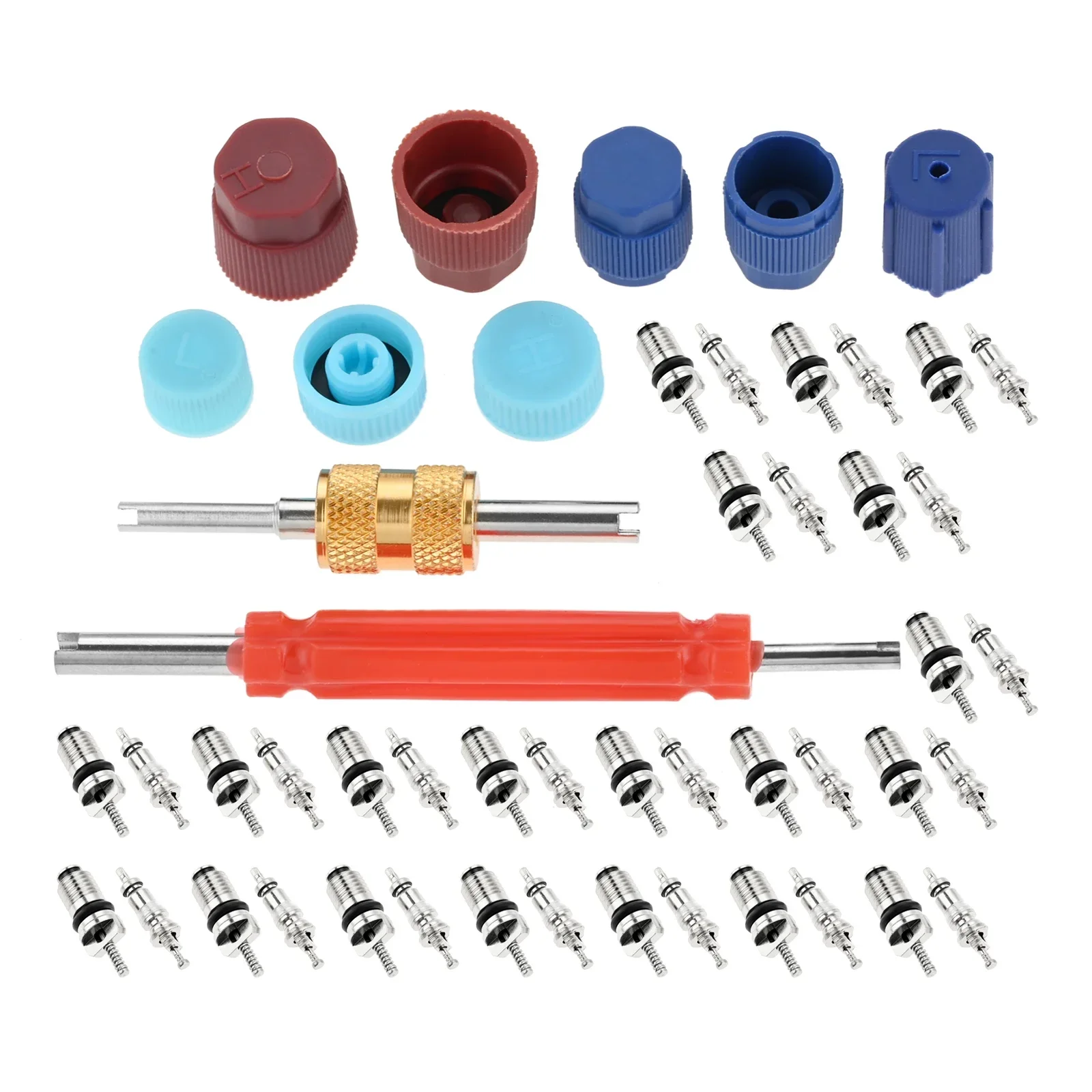 50PCS Air Conditioning Valve Core Accessories Kit,R12 R134a Refrigeration Valve Stem Core,HVAC System Seal Caps,Rmover Installer