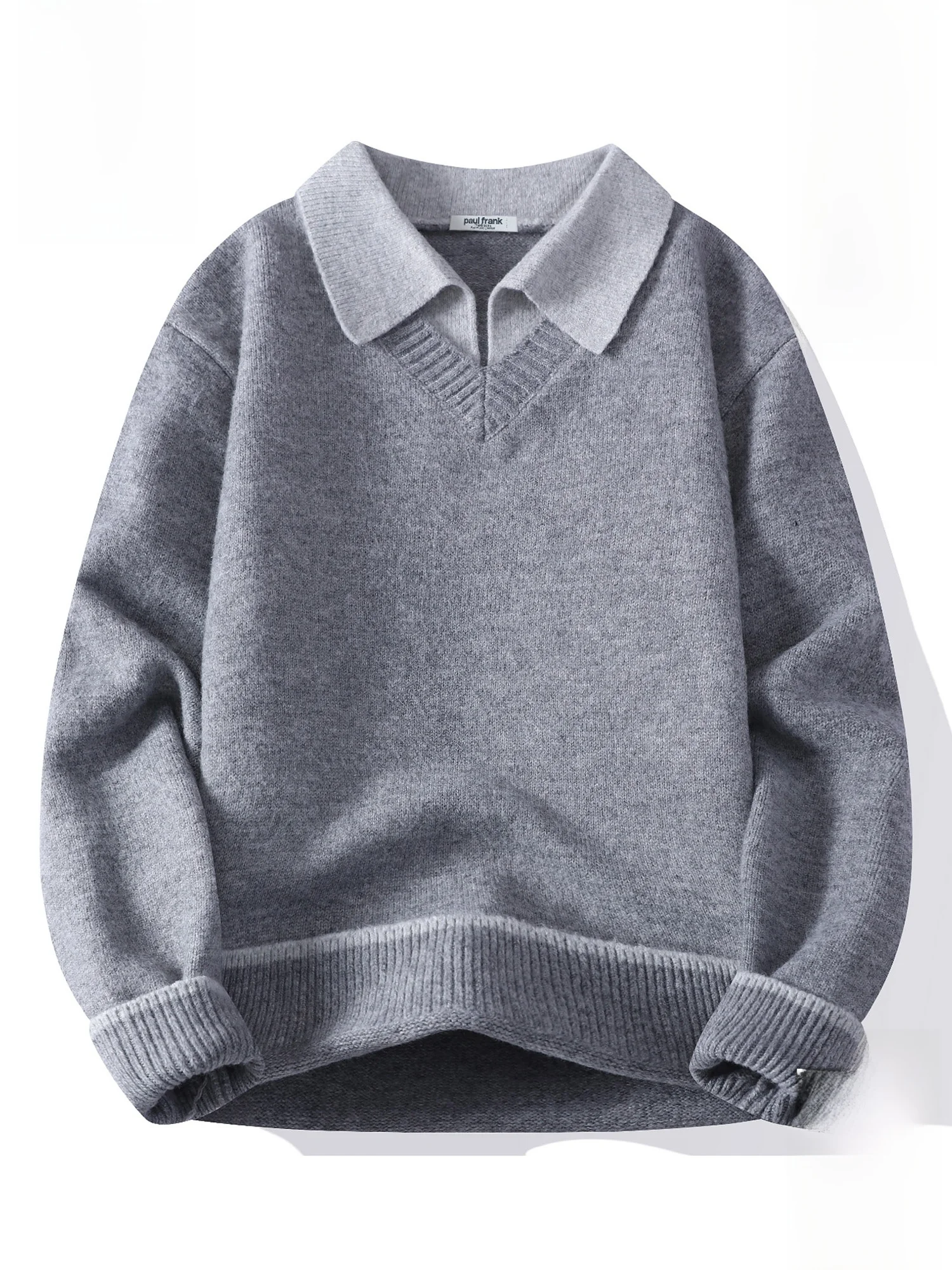 

PaulFrank Winter New Knitted Fce Lined Casual Men's Sweater Warm Comfortable Loose Fit Polyester Blend Long Sve Crew Ne...