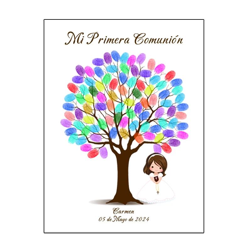 Custom Theme Name Date Mi Primera Comunión Fingerprint DIY Painting Signature Tree (No Frame,Inkpad Included)