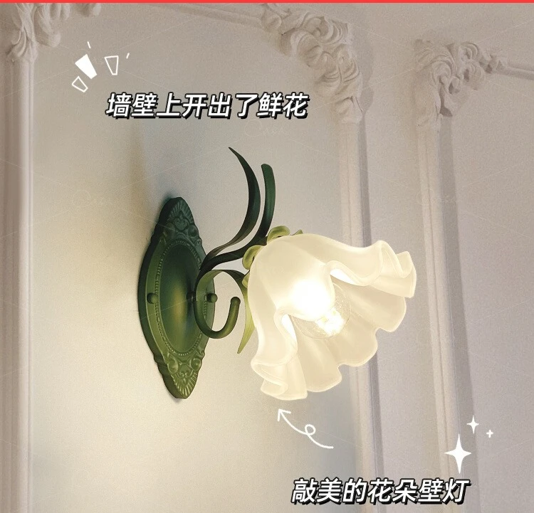 

[Flowers] French pastoral wall lamp, living room creative background wall, American retro bedroom bedside lamp