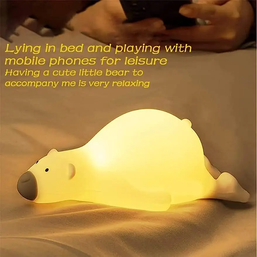 Cute Bear Nightlight, LED Night light, Dimmable And Rechargeable Breastfeeding Bedside Fun Touch Nightlight, Timer