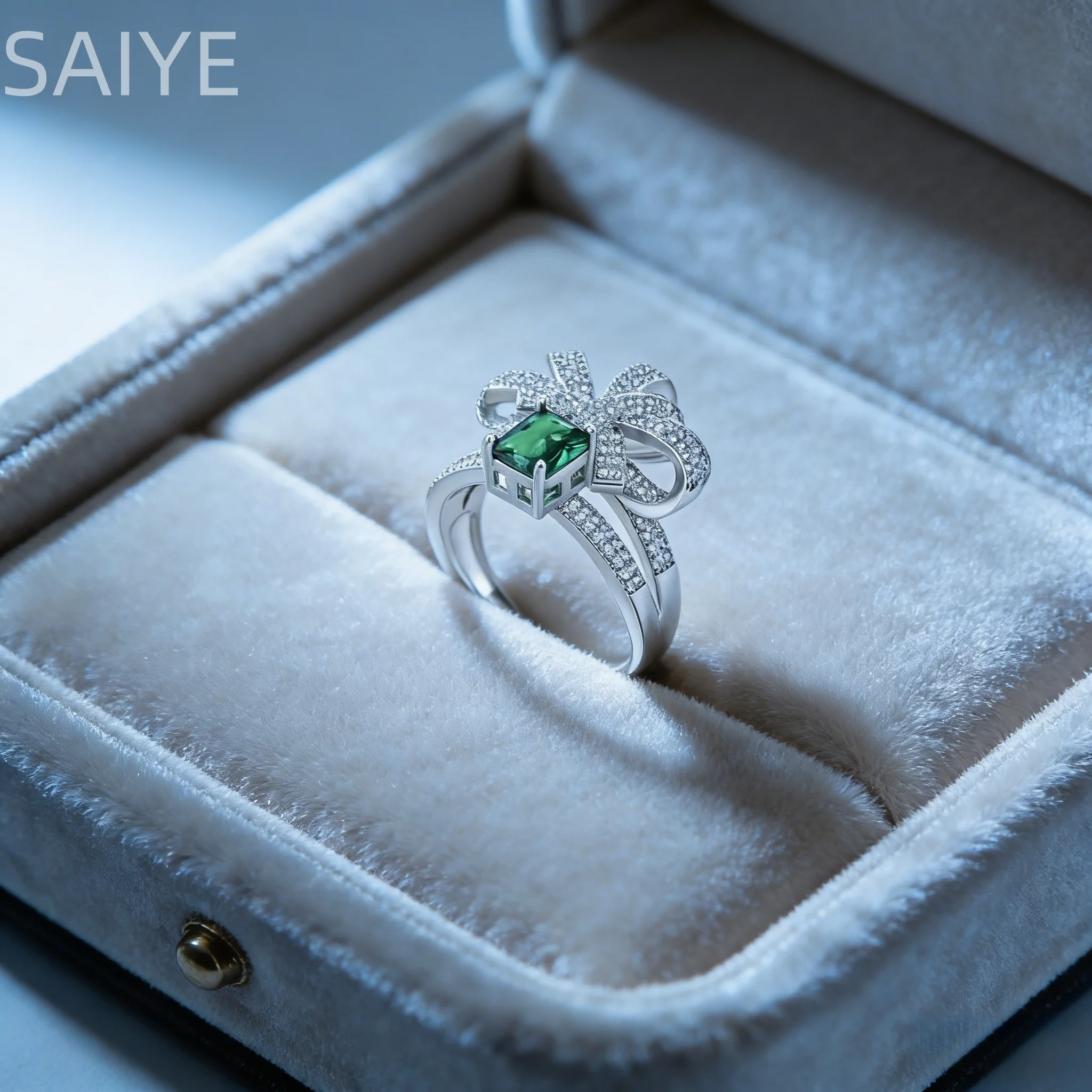 

Vintage Green Gemstone Paved CZ Statement Ring for Women Engagement Party Jewelry Gift