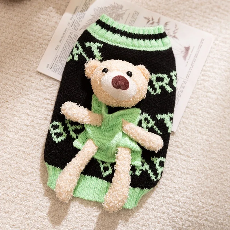 Japan and South Korea Cute Bear Letter Sweater Autumn and Winter Dog Clothes Teddy Biker Knit Sweater Pet Clothes