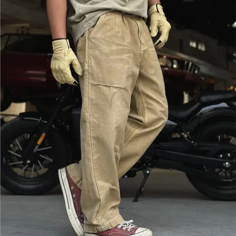 American Style Loose Heavy Industry Washed Distressed Jeans Amekaji Wear Trousers