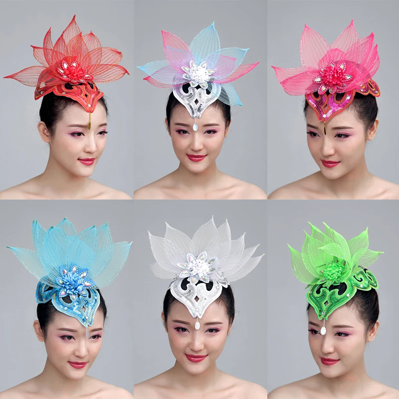 

Women Opening Dance Headdress Modern Ballet Stage Performance Head Flower Sequin Tiara Chinese Classic Dance Hair Accessories