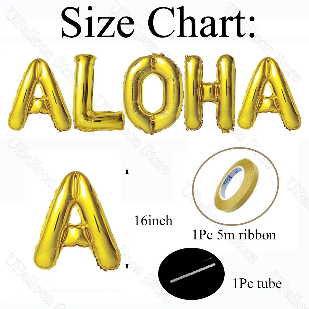 16Inch Aloha Balloons Garland Gold Letters ALOHA Foil Balloons for Birthday Baby Shower Hawaiian Tropical ThemeParty Decoration