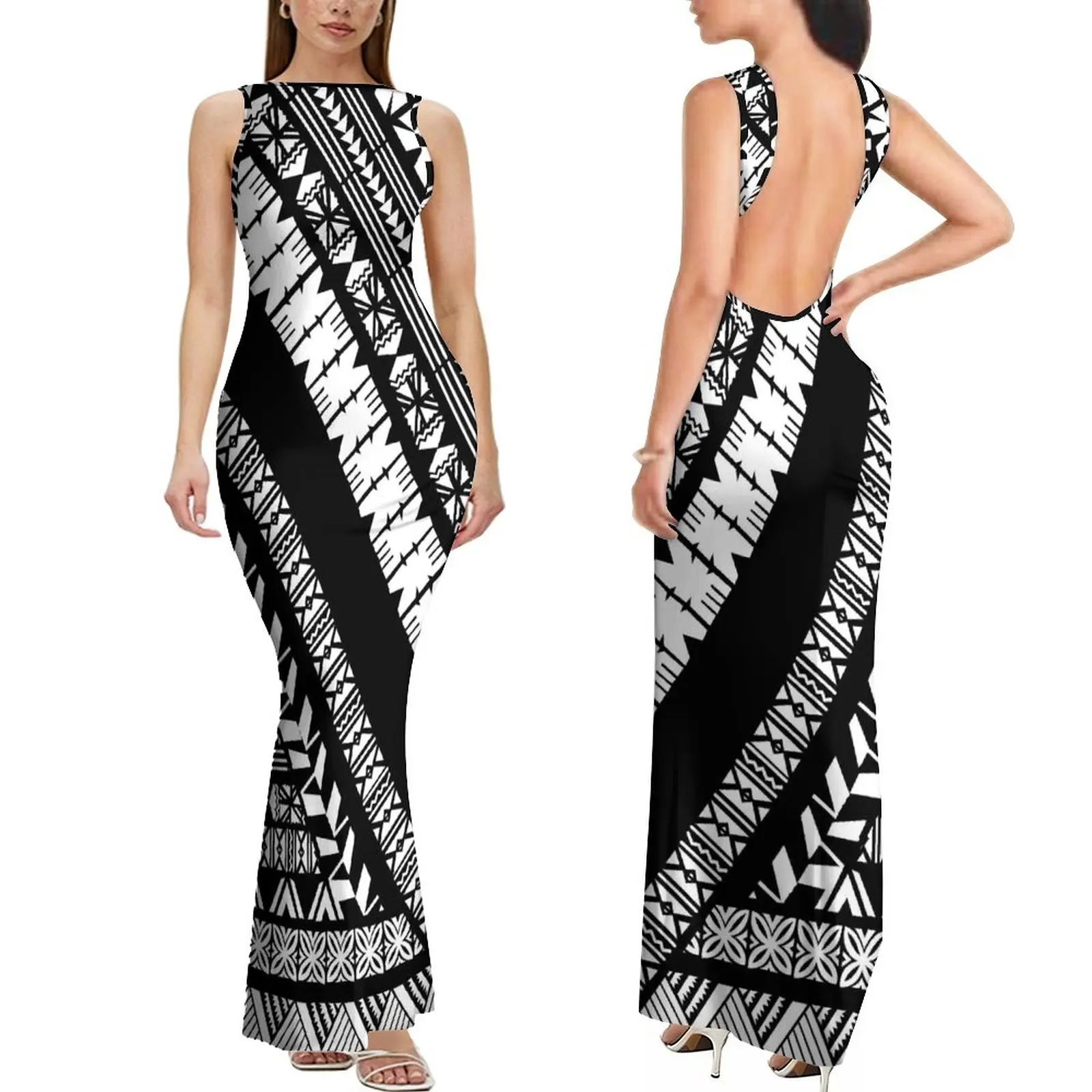 تصميم مخصص أزياء مثير المرأة اللباس جزيرة عيد الفصح البولينيزية القبلية طباعة قارب الرقبة أكمام اللباس زائد حجم فستان عارية الذراعين #3