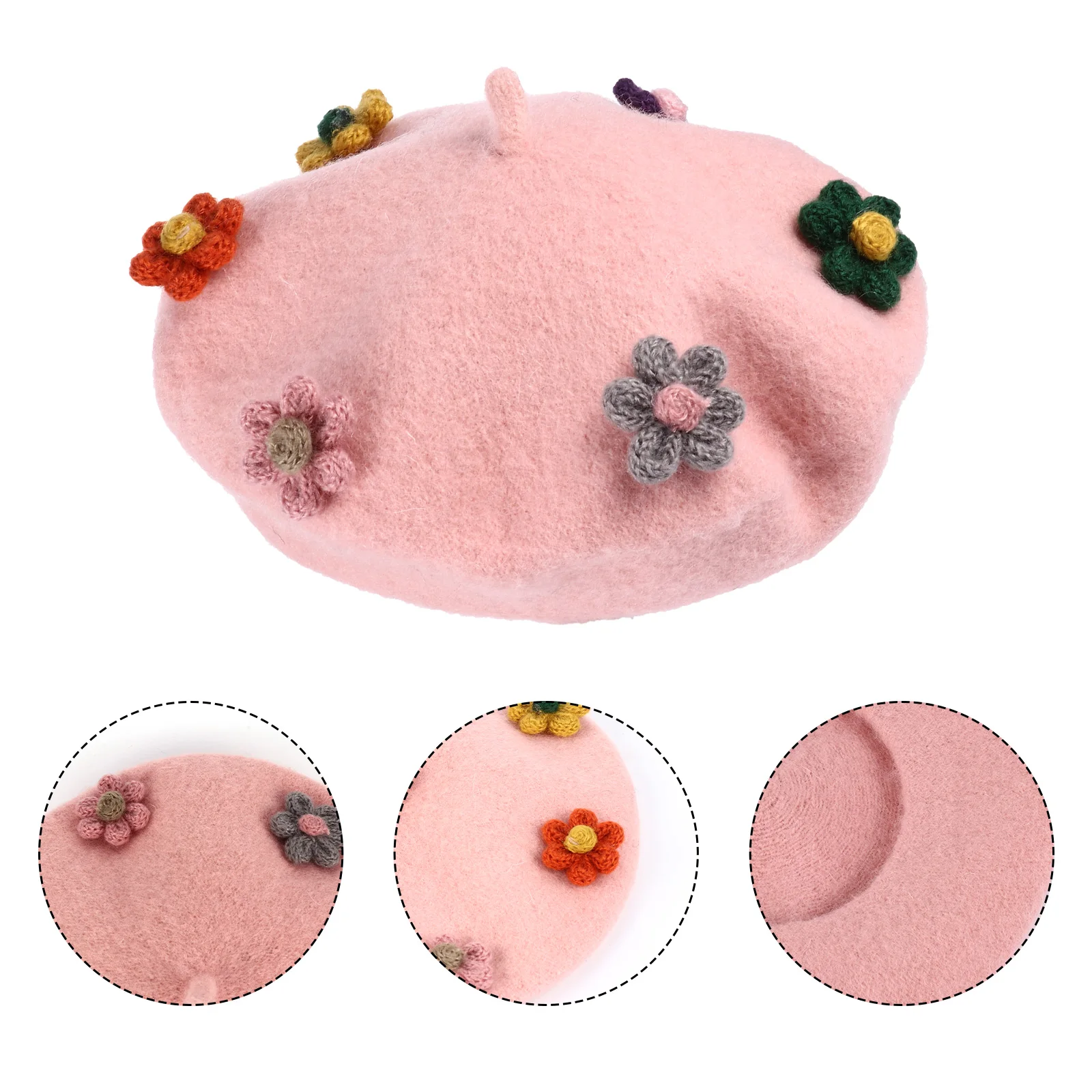 

Flower Beret Woolen Hat Kids Lightweight Durable Soft Comfortable Warm Breathable Fashion Accessory Spring Autumn Winter