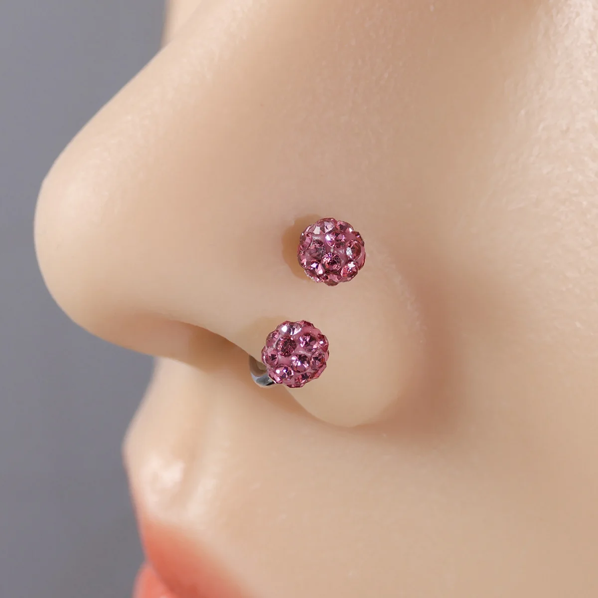 Colored Crystal Ball C-Shape Horseshoe Nose Ring Earrings