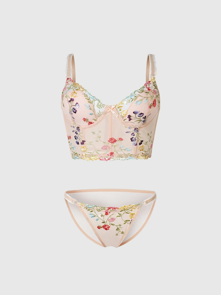 

Women's Vintage Flower Embroidered Bra French Sexy Floral Lace Lingerie Push Up No Wire Underwear Bralette Comfortable Intimate