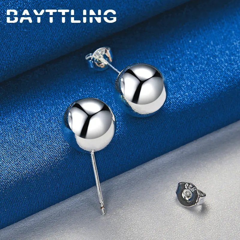 

Classic 925 Sterling Silver 8/10 MM Round Beads Stud Earrings For Women Men Fashion Hip Hop Earrings Jewelry Accessories