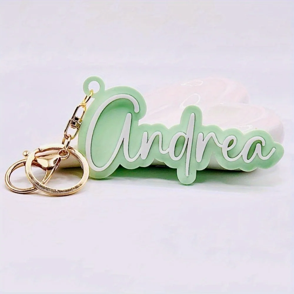 Personalized Custom Name Keychain Double Layer Acrylic Name Tag Custom Text Bag Charm Handwriting Font Key Ring Backpack Pendant view 5