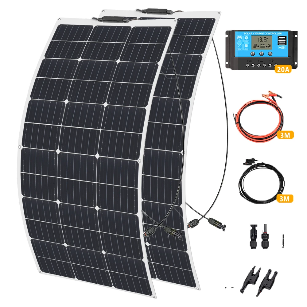 

Flexible Solar Panel 300W Kit System 18V 100 W 100W 200W Monocrystalline Cells Panel Solar Camping Car RV Battery Charger Home