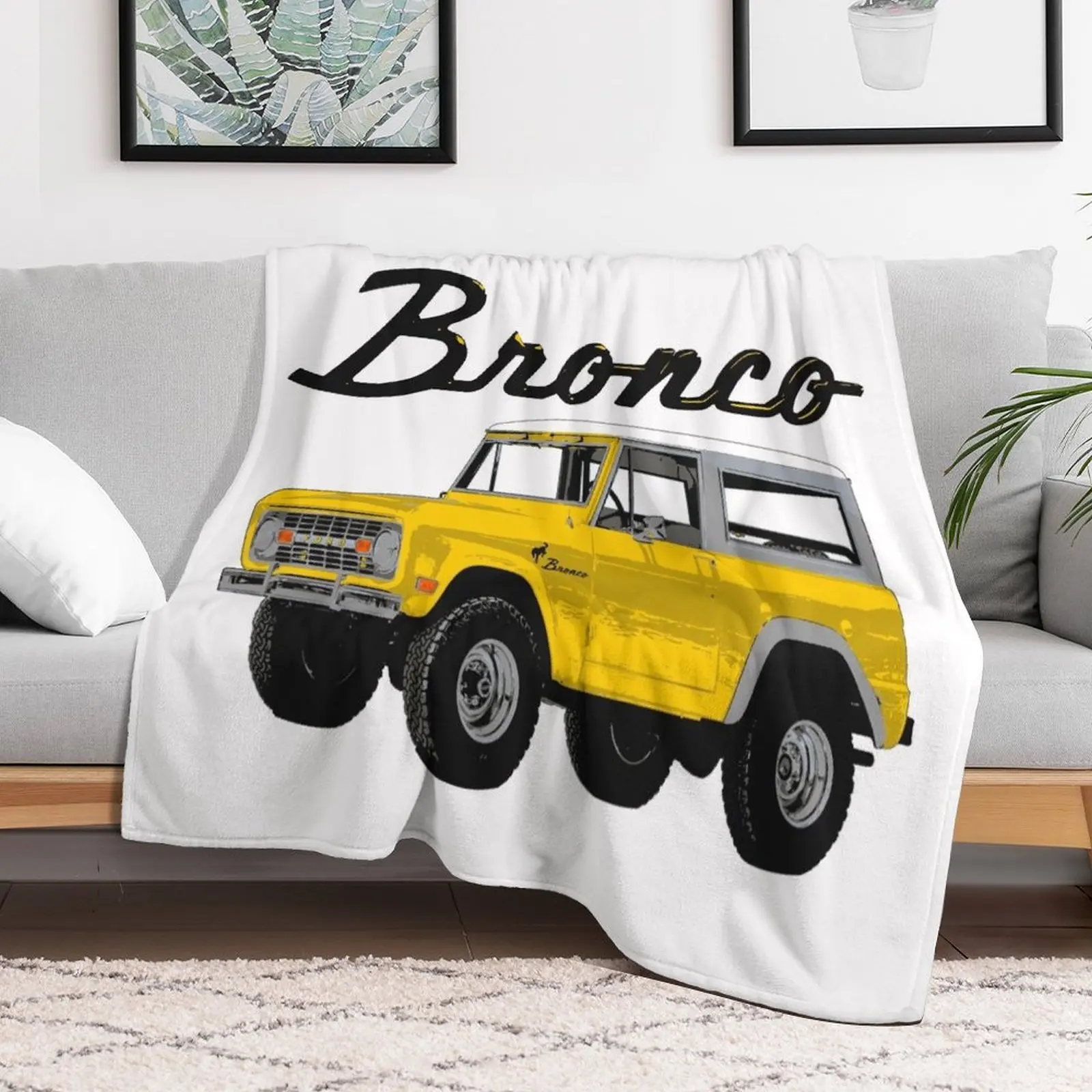 

Ford Bronco - vintage yellow (black text) Throw Blanket Hair Plaid on the sofa Extra Large Throw Blankets
