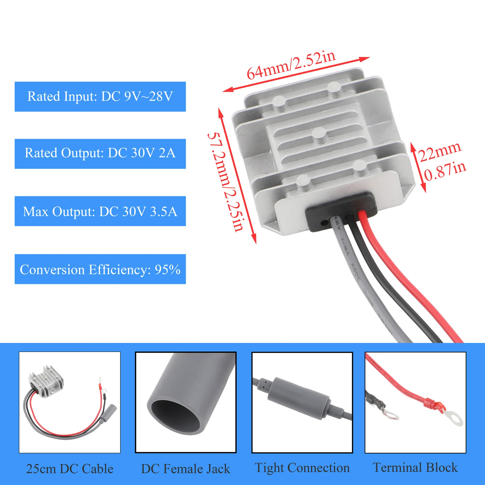 Starlink MINI DC Power Boost Converter 12V/24V to 30V 3.5A Terminal Block to DC Female + 3/5/10/20m Extension Cables