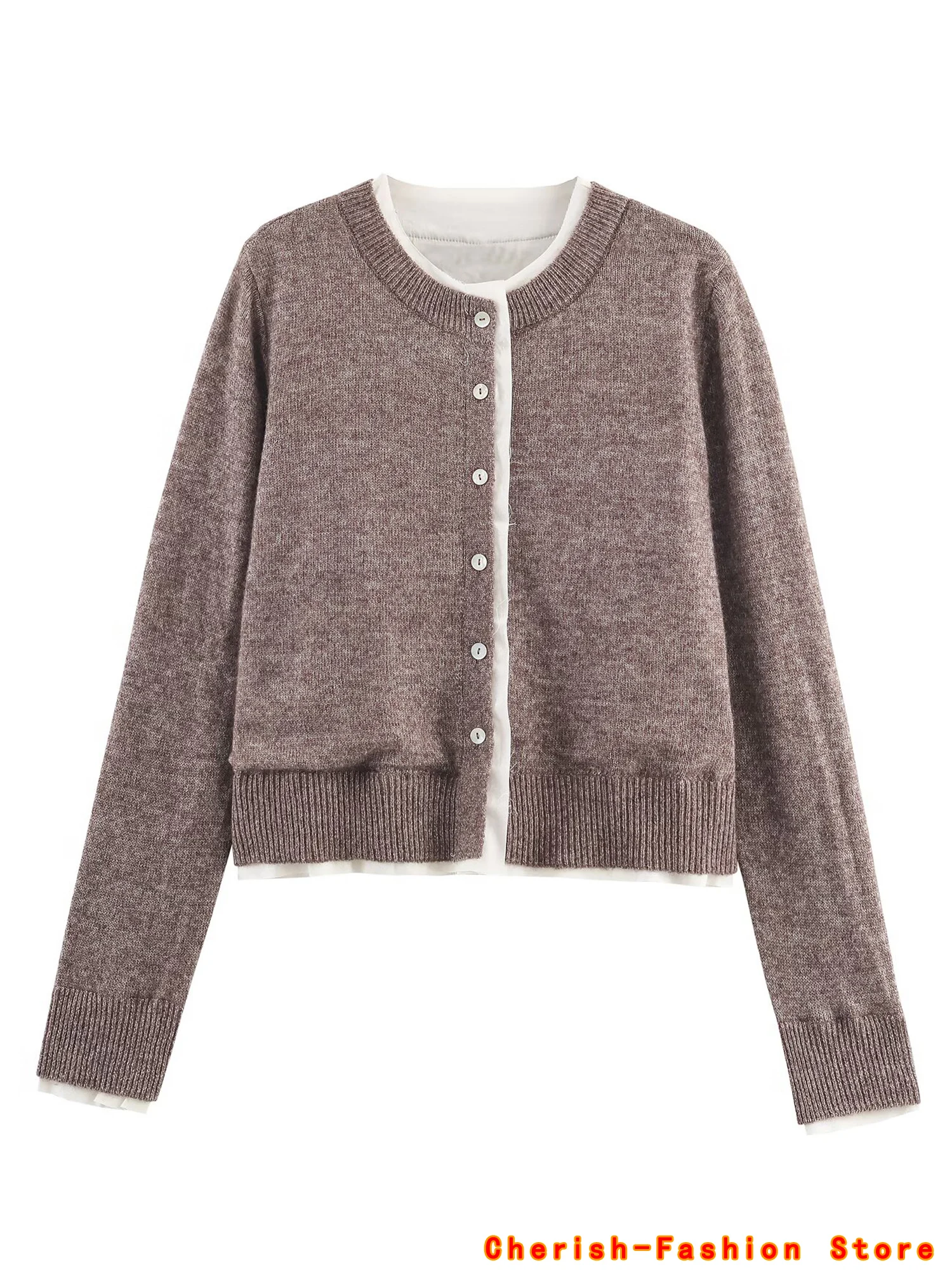 

Осенний новый вязаный кардиган с круглым вырезом, повседневная куртка на пуговицах, Mujer, контрастное пальто, модный европейский и американский стиль