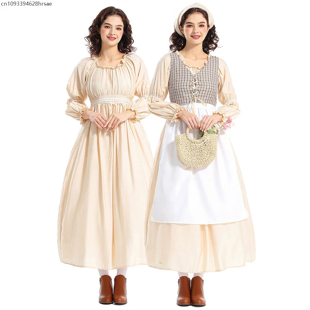 

Halloween Renaissance Victorian Women Medieval Little House On The Prairie Costume European Village Maid Cosplay Party Dress