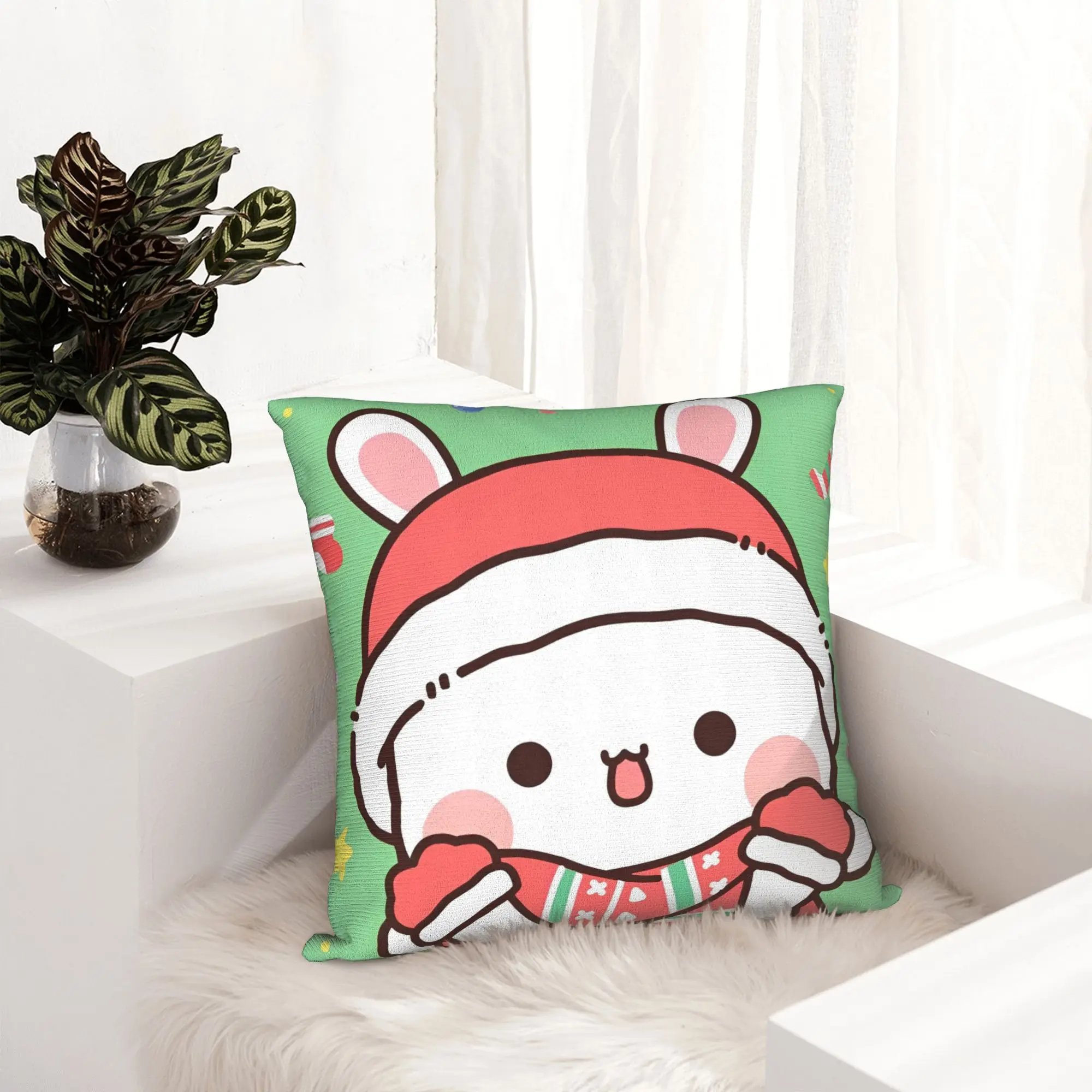 

Dudu Bear and Bubu Panda Christmas Pillowcase Printing Polyester Cushion Cover Decorative Pillow Case Cover Home