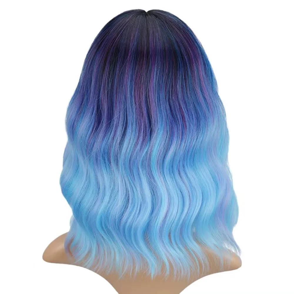 Synthetic wig holiday party cosplay water wavy blue and purple hair wigs for women