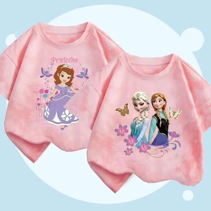 2 Pcs/Lot Summer Children Short Sleeve T Shirt Baby Girls Cartoon Frozen Anna Elsa Sofia Print Clothes Top Tee Kid Outfits 1-10T