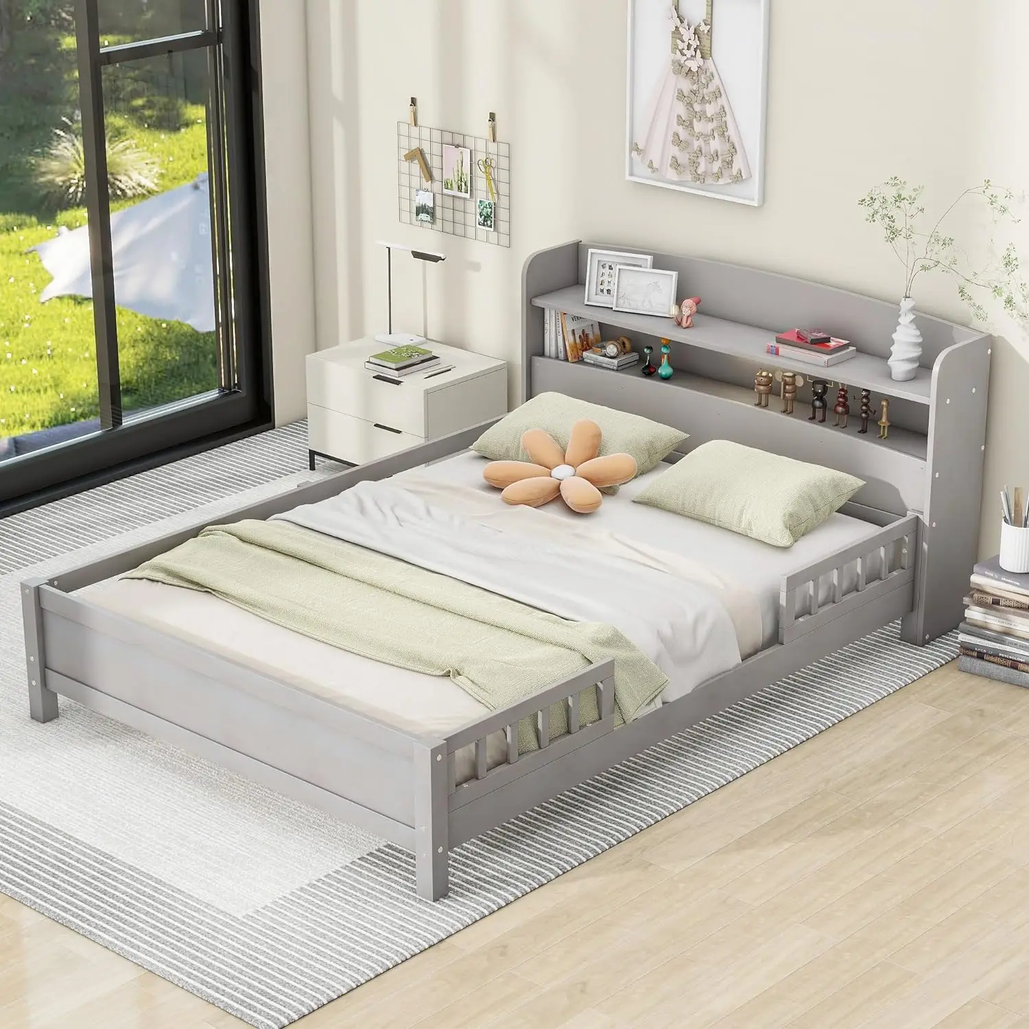 Bellemave Solid Wood Full Bed For Kids Solid Wood Bed Frame With Headboard And Footboard Kids Bed Frame With Built-In Led