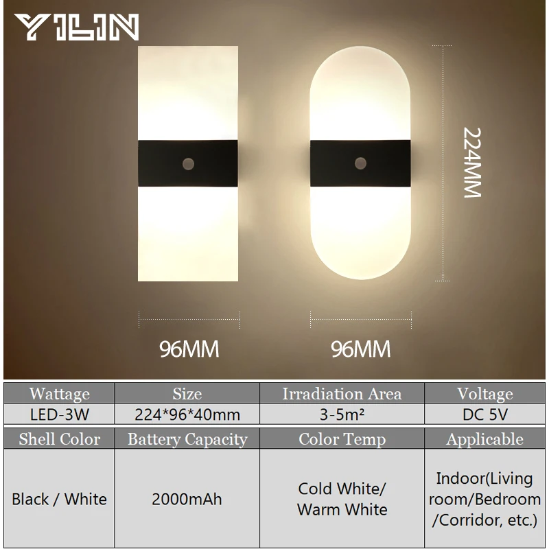 Imagem -02 - Pir Motion Sensor Lâmpada de Parede Acrílica Usb Recarga sem Fio Led Interior Lâmpada Lâmpada Quarto Sala Moderna Luz Nórdica Noite