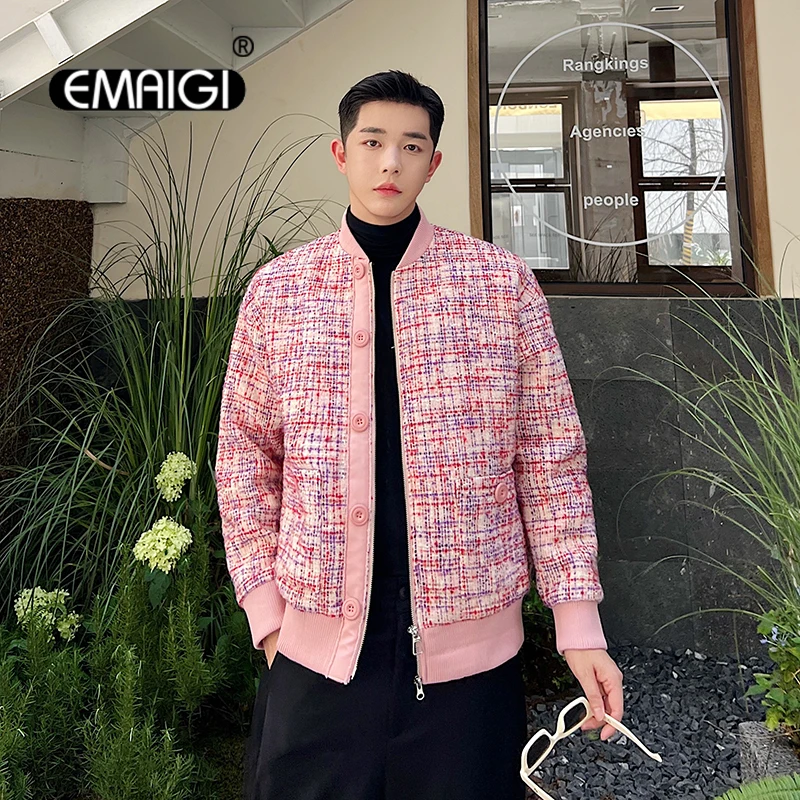 

Men Korean Streetwear Vintage Fashion Loose Casual Weave Woolen Small Jacket Male Women Short Baseball Jacket Coat Outerwear