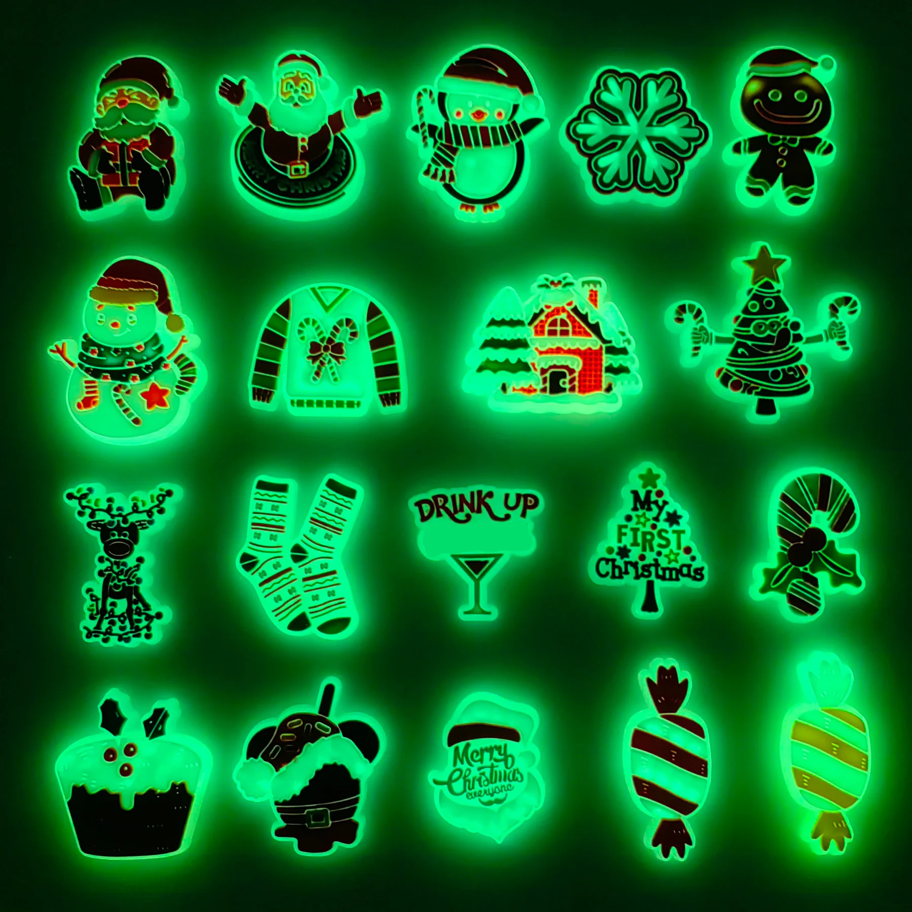 1-19Pcs PVC Christmas Tree Snowman Luminous Shoe Buckle Charms Decorations Boys Girls Shoe Accessories Fit Gift