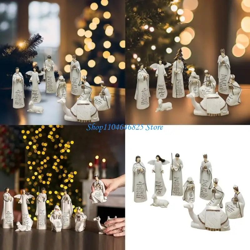 

Christmas Nativity Figurines Resins Manger Holy Family Nativity Scene Statue for Xmases Indoor Home Table Decorations