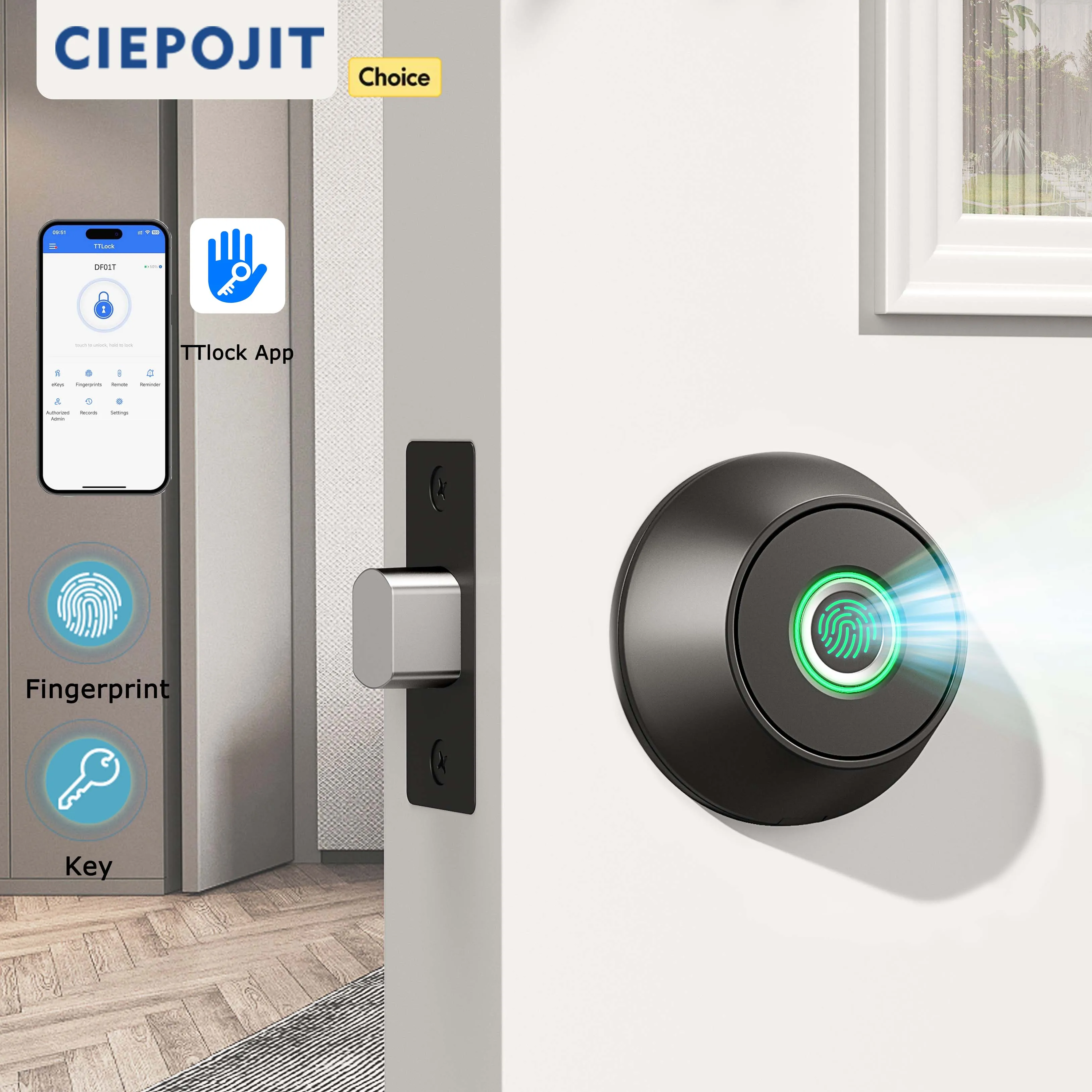 CIEPOJIT 스마트 잠금, 데드볼트 지문 디지털 전기 잠금 지지대, 원격 임시 키리스 엔트리 문짝 잠금 장치