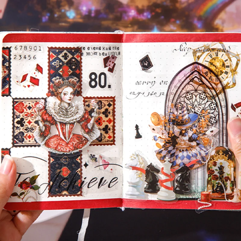 السيد ورقة الكرتون الوقت لعبة الدعامة ملصقات 100 ورقة/حزمة لطيف أليس لعبة كوب ساعة تنبيه PET ملصق القرطاسية ديكور المنزل #2