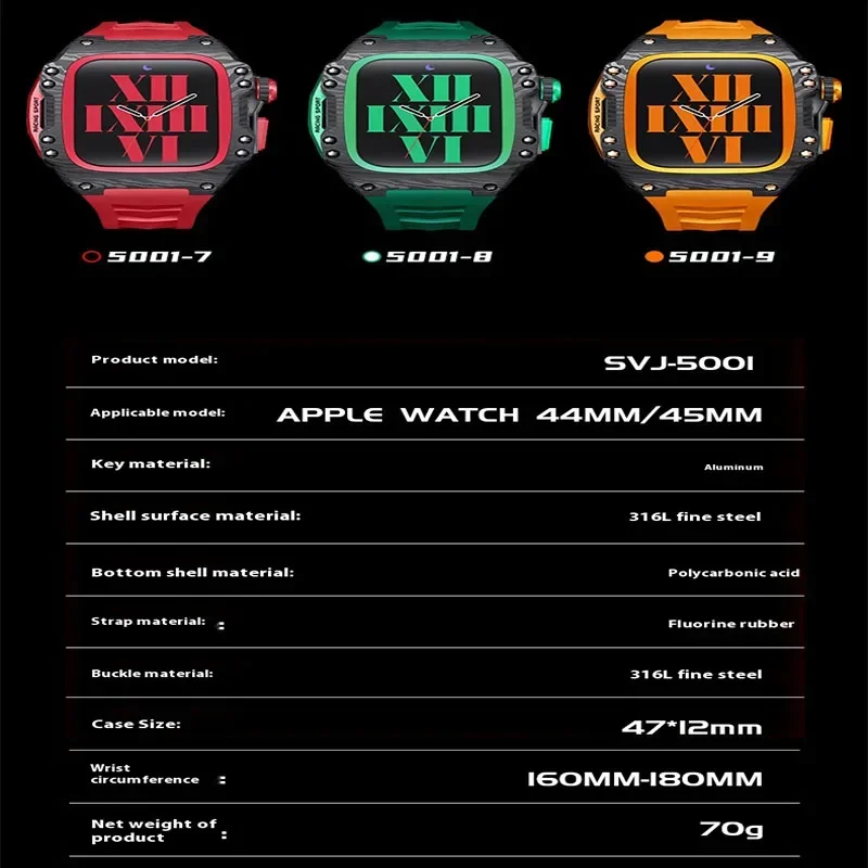 Modified Carbon Fiber Protective waterproof Case with Band strap Black metal bezel for iWatch Apple Watch series 7 8 9 44mm 45mm