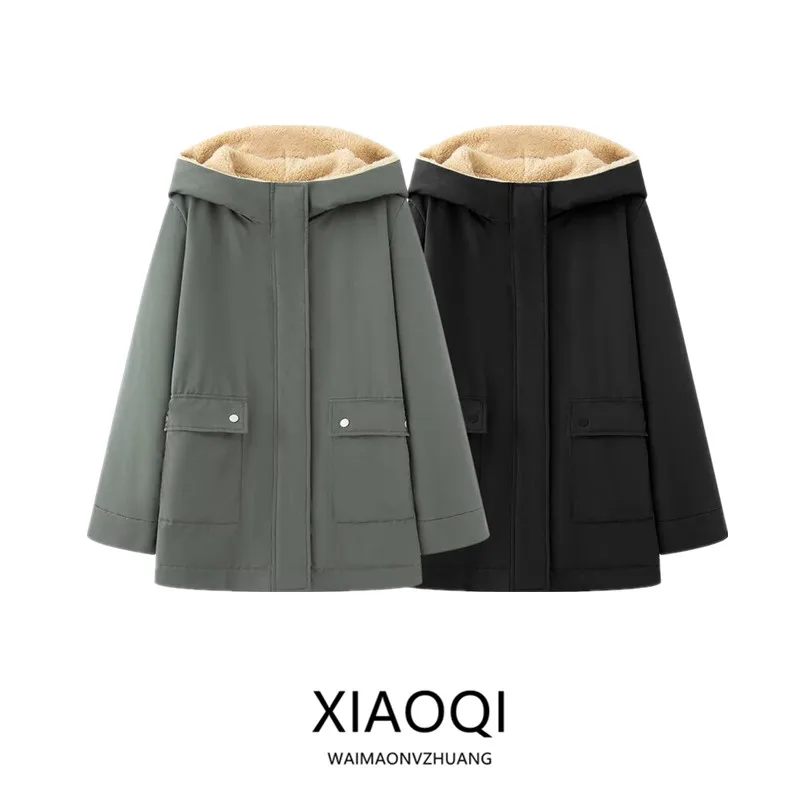 

Winter 2025 Women's Thiened Fce Lined Hooded Jaet Loose Commute Friendly Versatile Parka Cotton Coat for Ladies