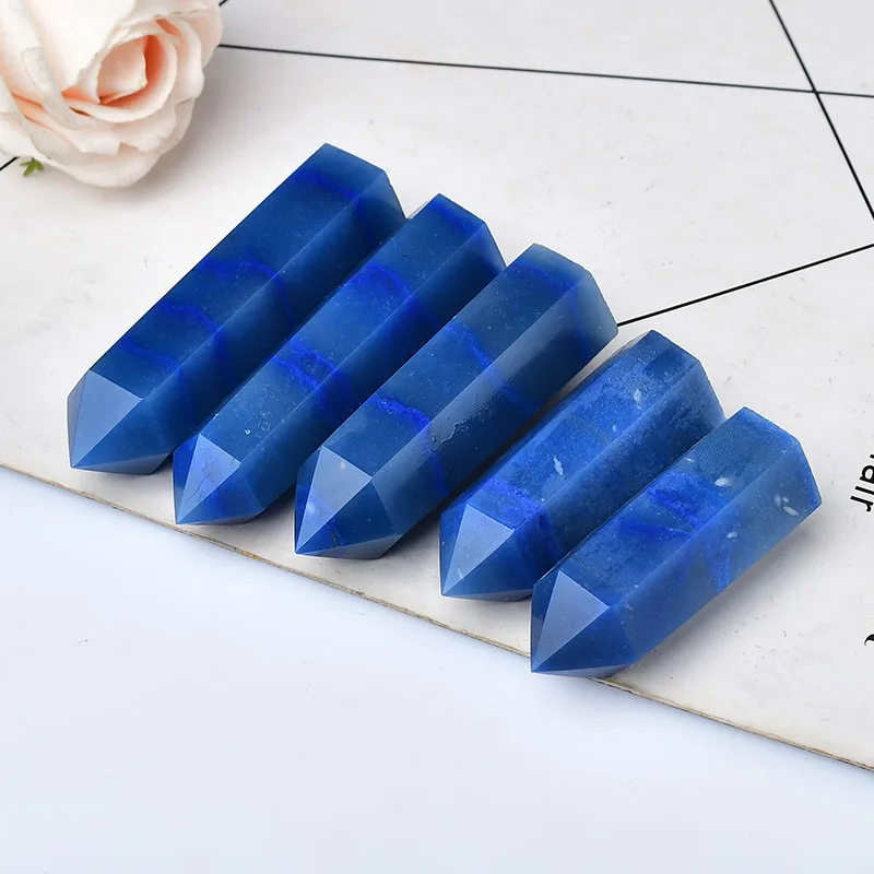 Natural Stone Crystal Point Blue Aventurine Healing Obelisk Quartz Wand Tower Ornament for Home Decor Energy Stone Pyramid