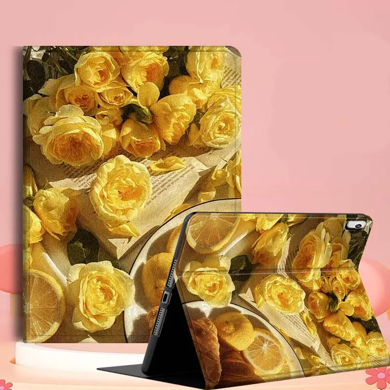 

Yellow Rose Pattern For iPad mini Air 1 2 3 4 5 6 7 6th 7th 9 11 13 M3 M2 gen 7.9 8.3 10.9 Inch 2025 Tablet Case