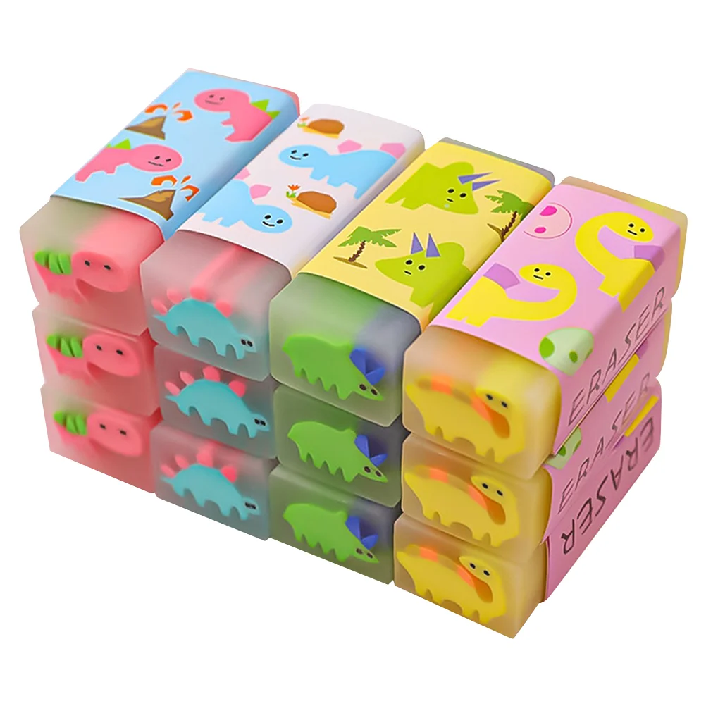 12 Pcs Dinosaur Eraser Children's Erasers Prize Gifts Cartoon Dinosaurs Designed Pvc Office Students Accessories