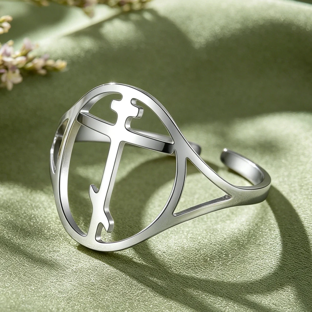 Dawapara Eastern Orthodox Cross Ring Baptismal Crucifix Russian Cross Adjustable Ring Stainless Steel Minimalist Jewelry
