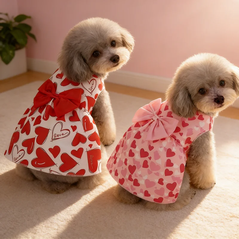 Vestido de princesa para perro de primavera, falda con patrón de corazón para mascota, bonito vestido de verano para perro, lazo de encaje para cachorro pequeño y mediano, caniche, Chihuahua