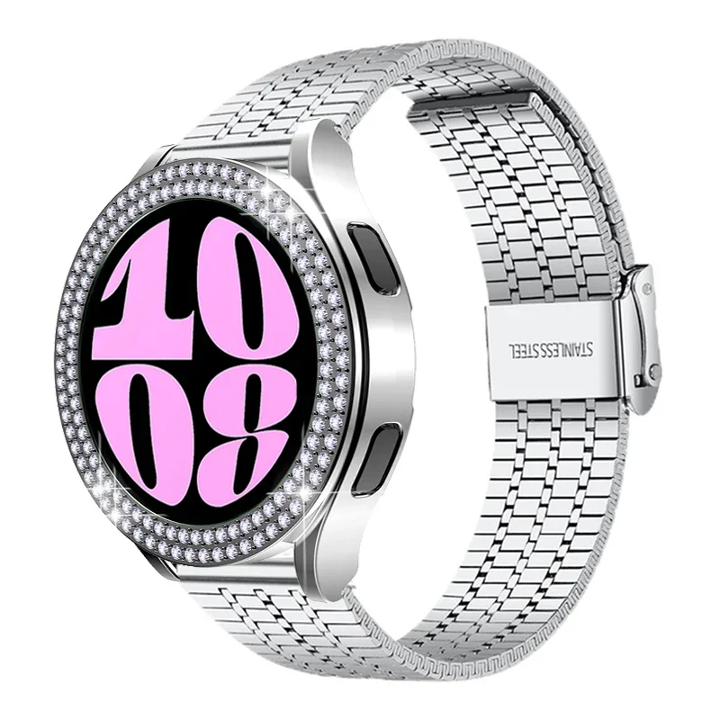 Coque de protection en diamant pour Samsung Galaxy Watch 6, bracelet, cadre de protection, 40mm, 44mm, 5/4mm